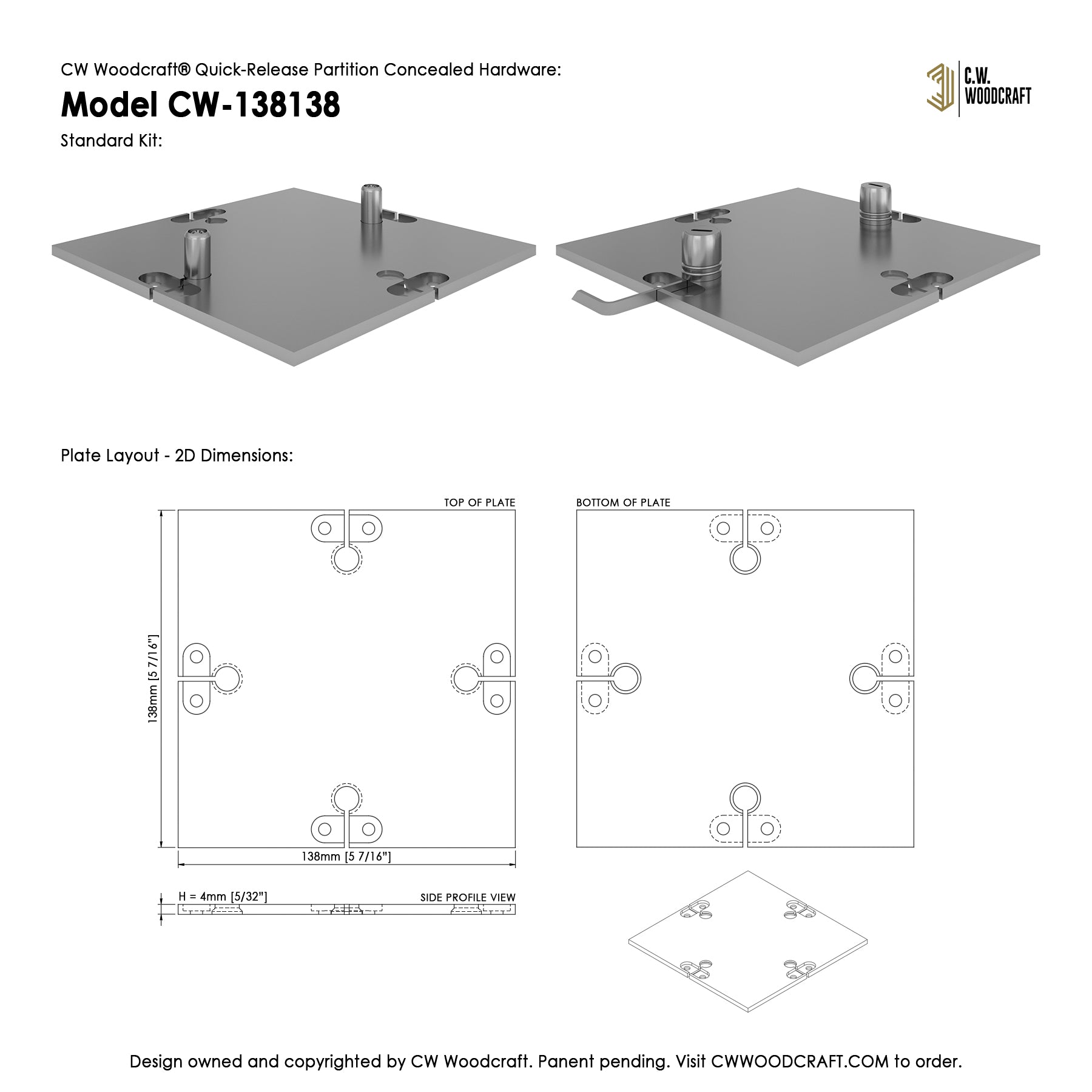 CW Woodcraft Quick-Release Partition Concealed Hardware