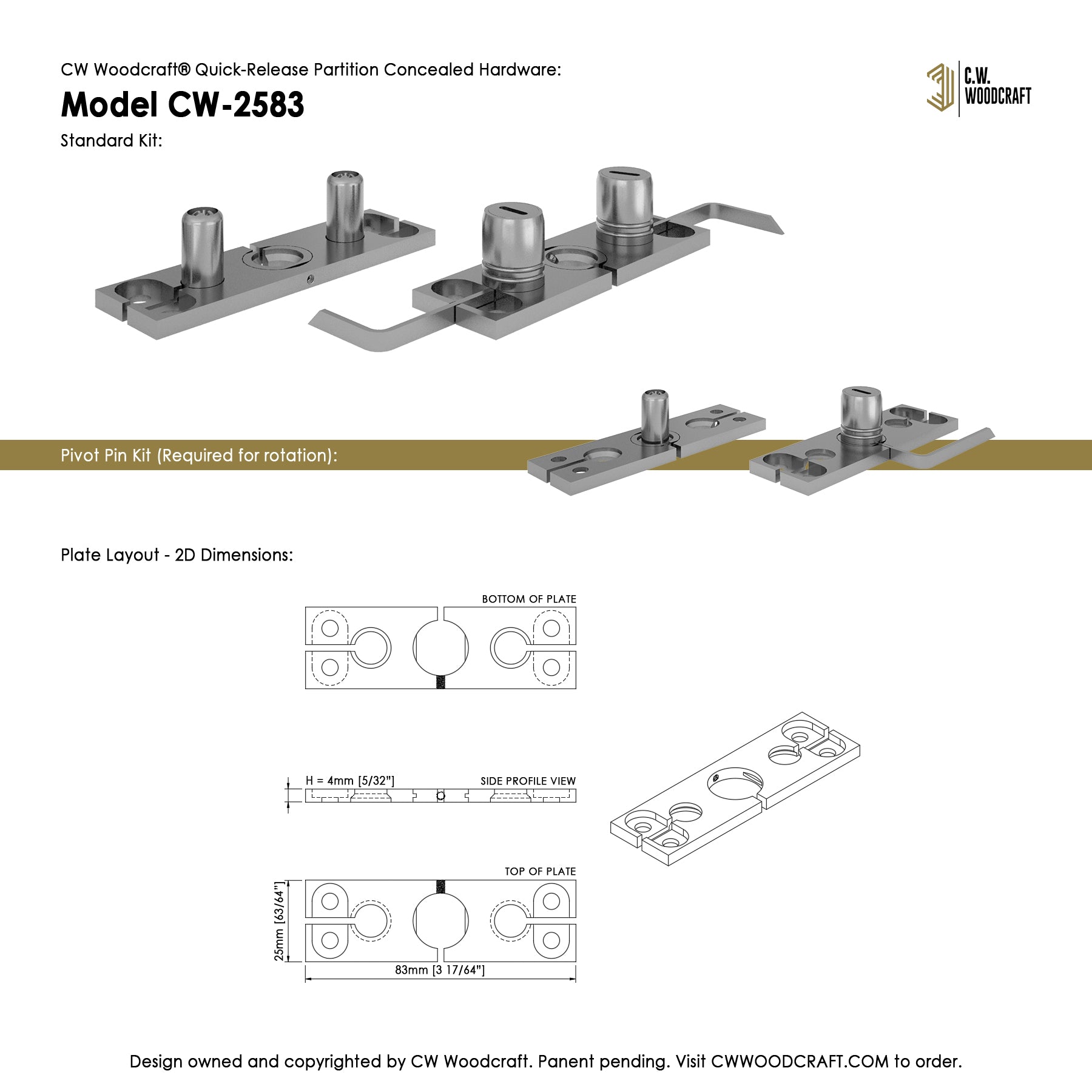 CW Woodcraft Quick-Release Partition Concealed Hardware