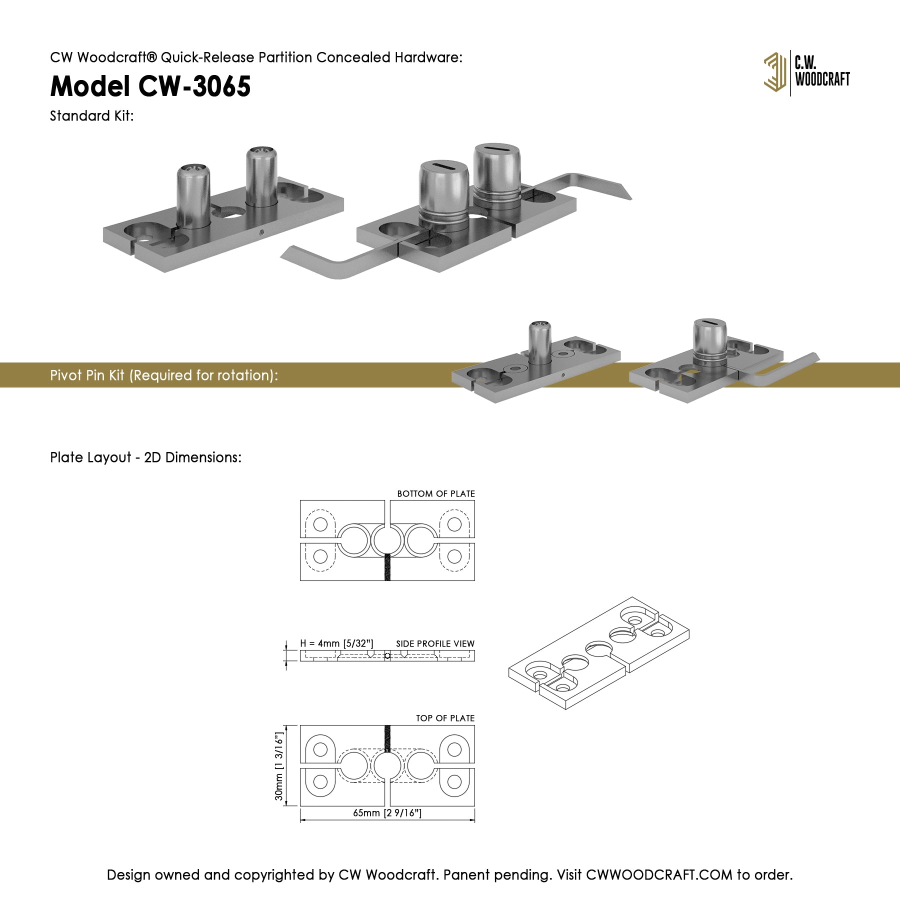 CW Woodcraft Quick-Release Partition Concealed Hardware