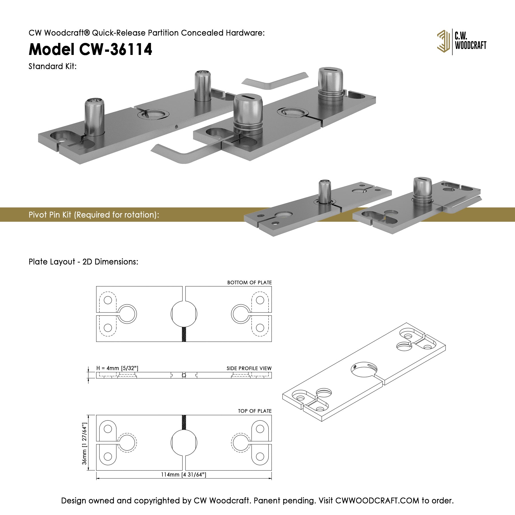 CW Woodcraft Quick-Release Partition Concealed Hardware