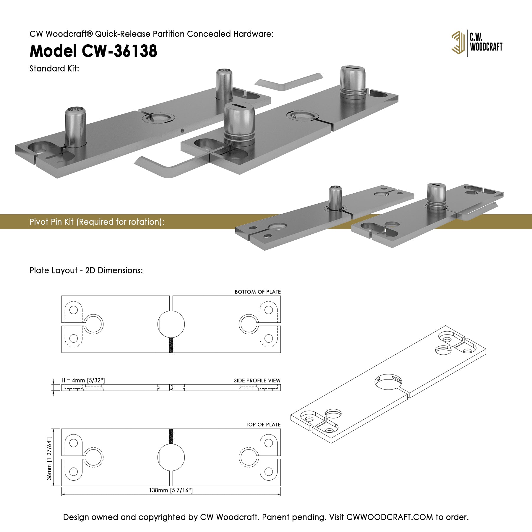 CW Woodcraft Quick-Release Partition Concealed Hardware