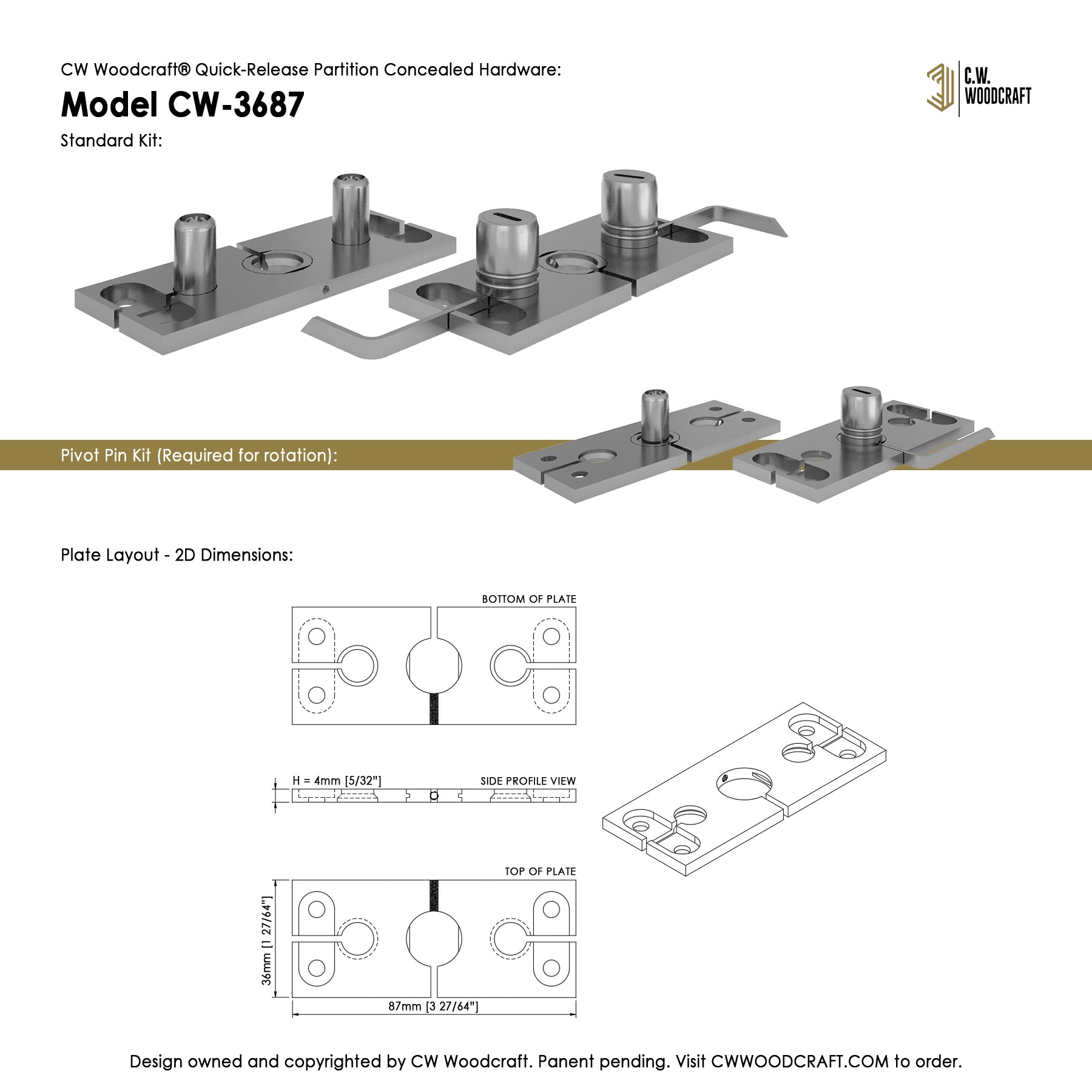 CW Woodcraft Quick-Release Partition Concealed Hardware