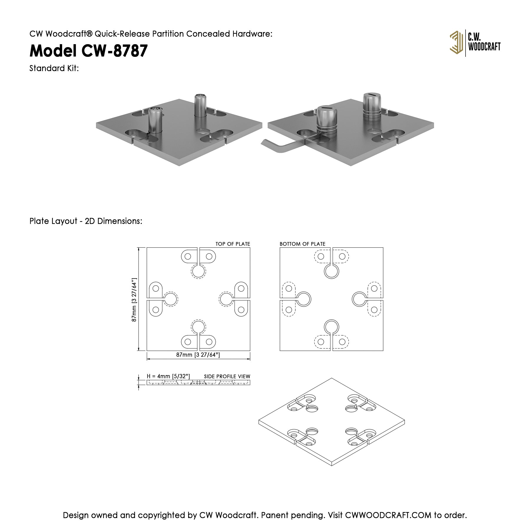 CW Woodcraft Quick-Release Partition Concealed Hardware