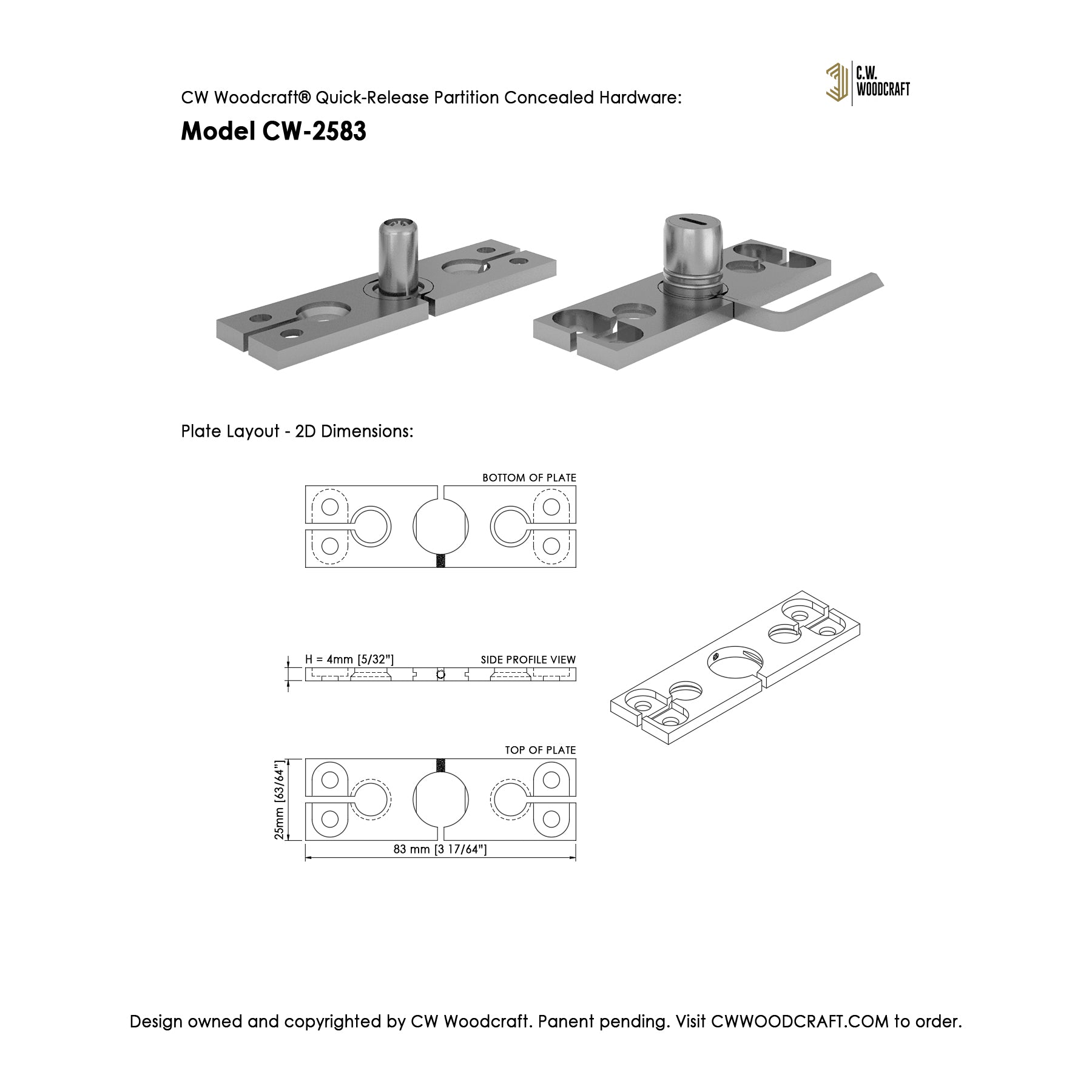 CW Woodcraft Quick-Release Partition Concealed Hardware