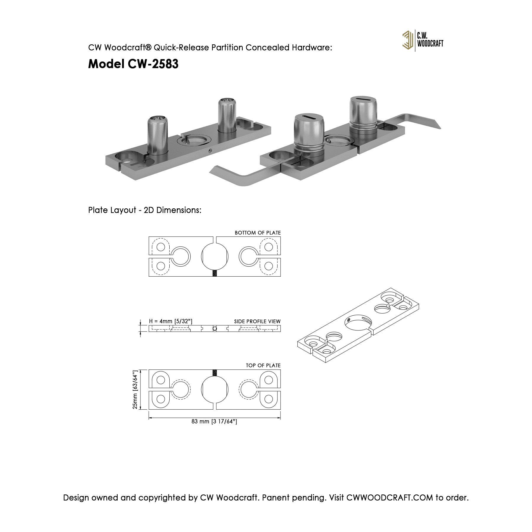 CW Woodcraft Quick-Release Partition Concealed Hardware