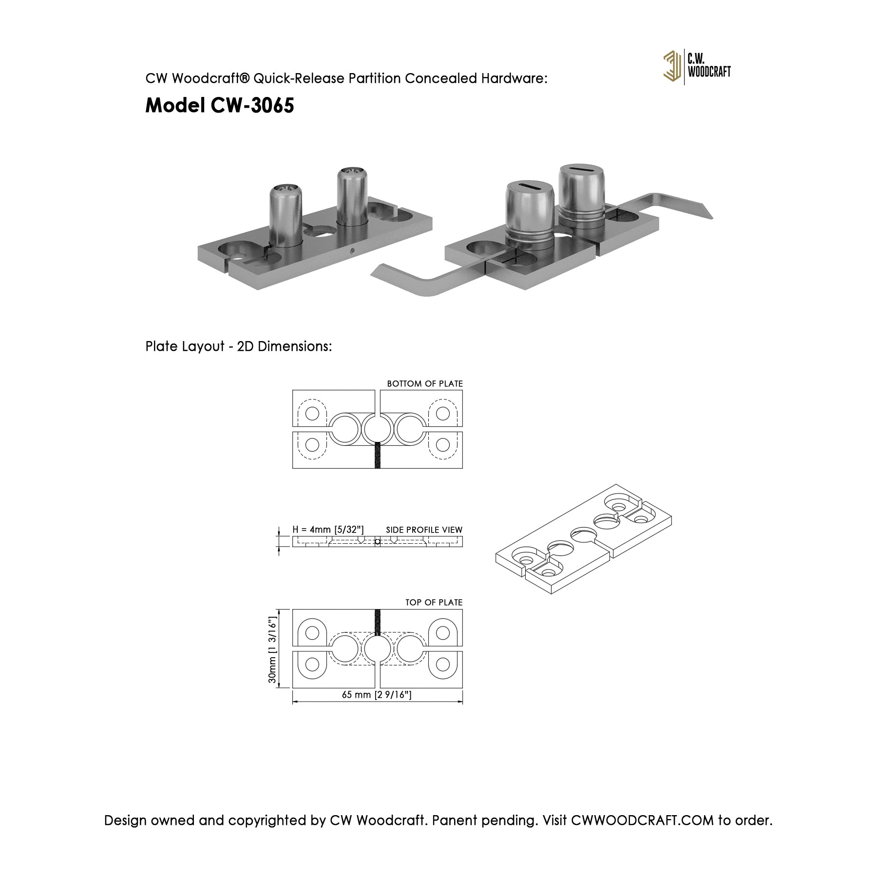 CW Woodcraft Quick-Release Partition Concealed Hardware