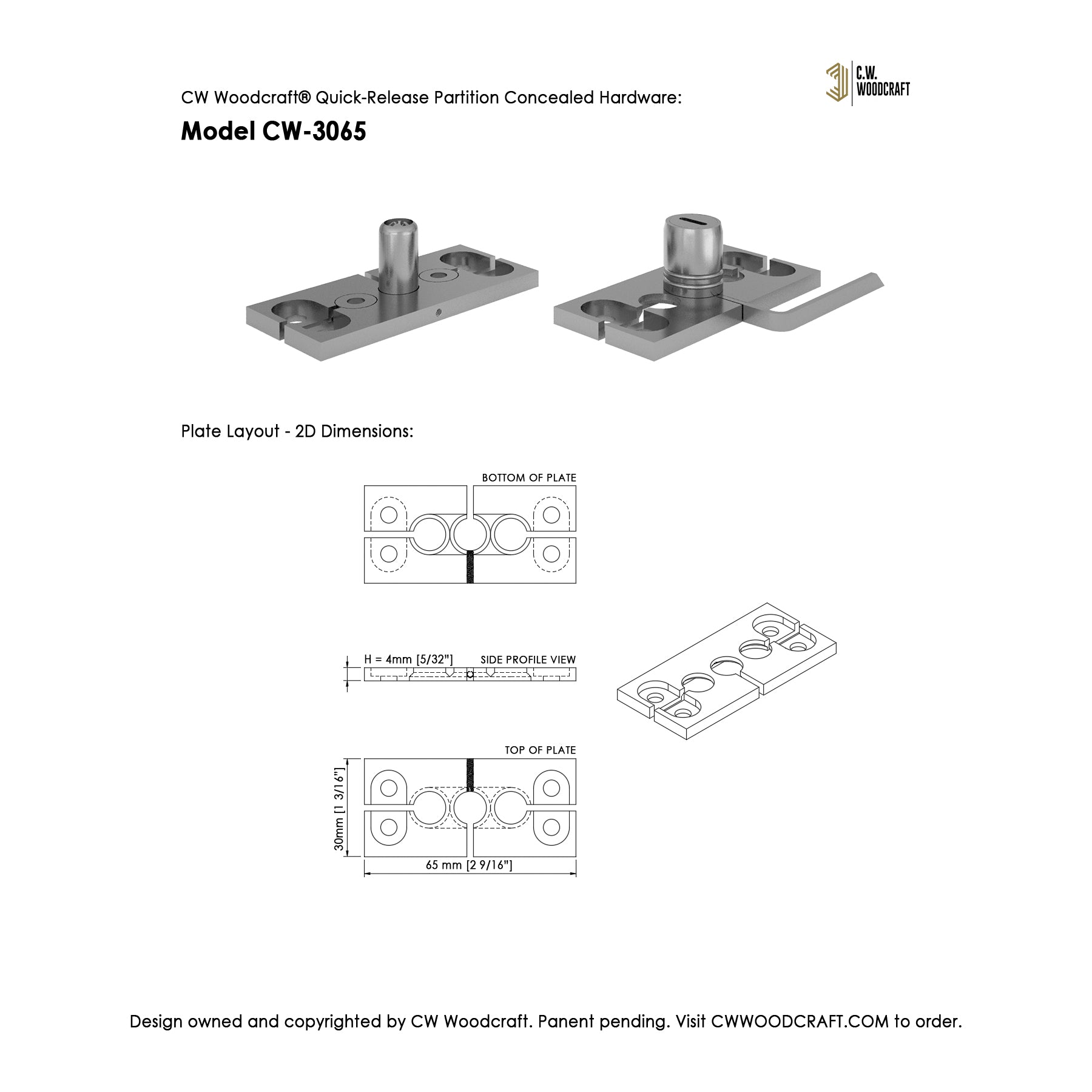 CW Woodcraft Quick-Release Partition Concealed Hardware