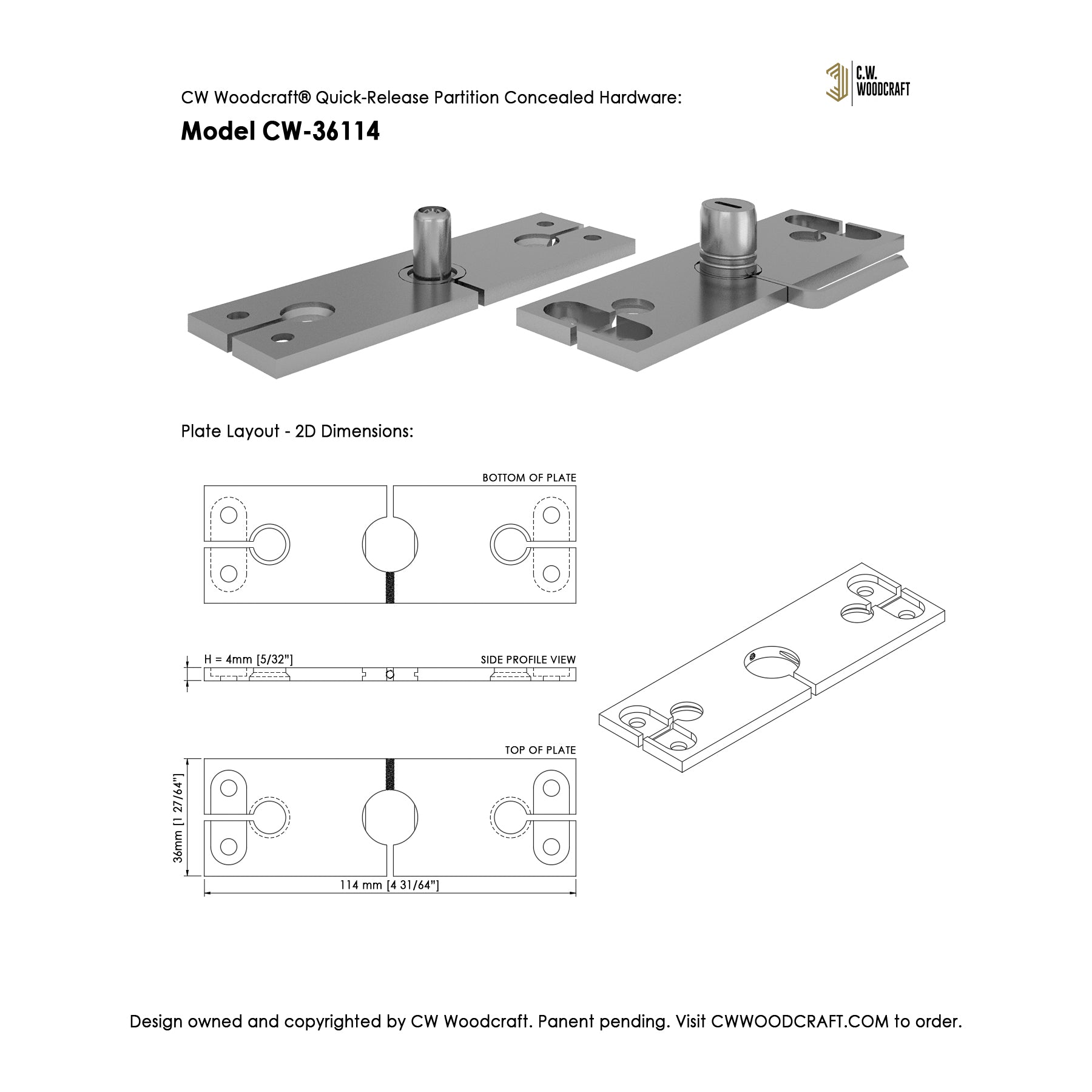 CW Woodcraft Quick-Release Partition Concealed Hardware