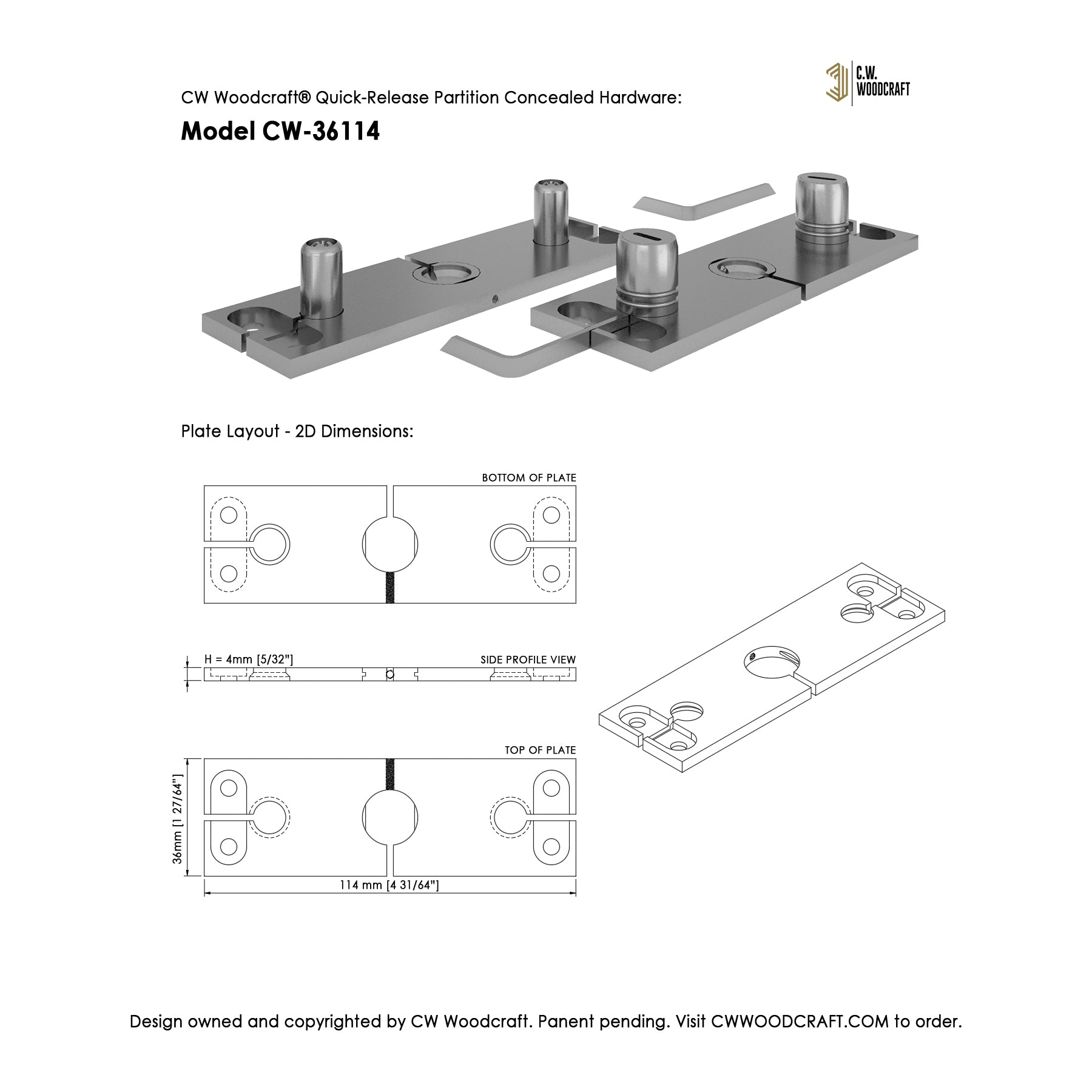 CW Woodcraft Quick-Release Partition Concealed Hardware