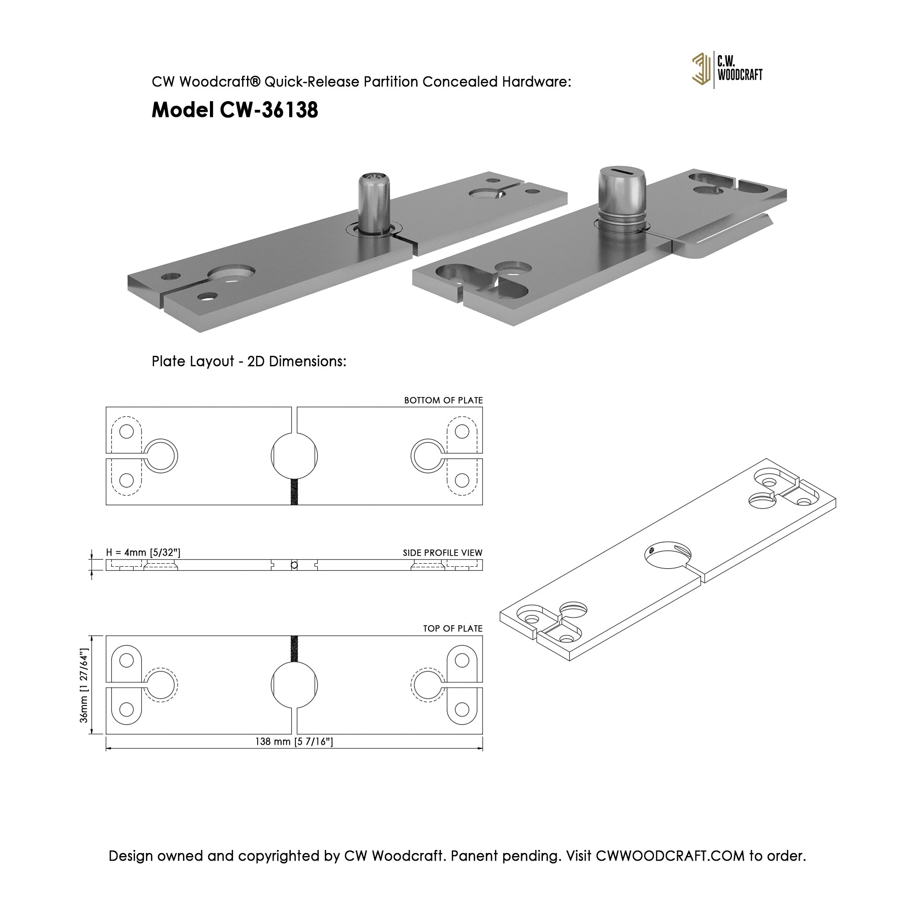 CW Woodcraft Quick-Release Partition Concealed Hardware