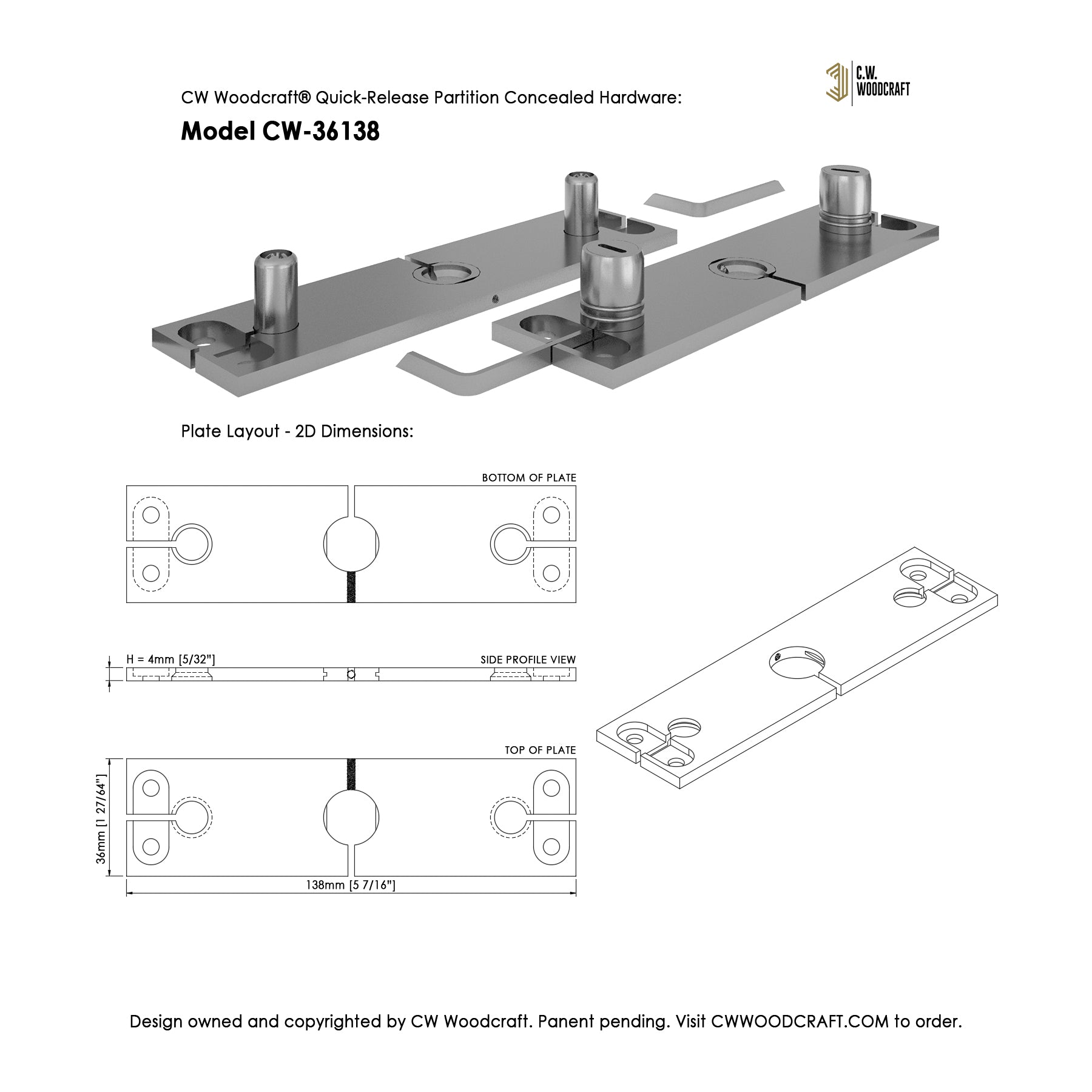 CW Woodcraft Quick-Release Partition Concealed Hardware