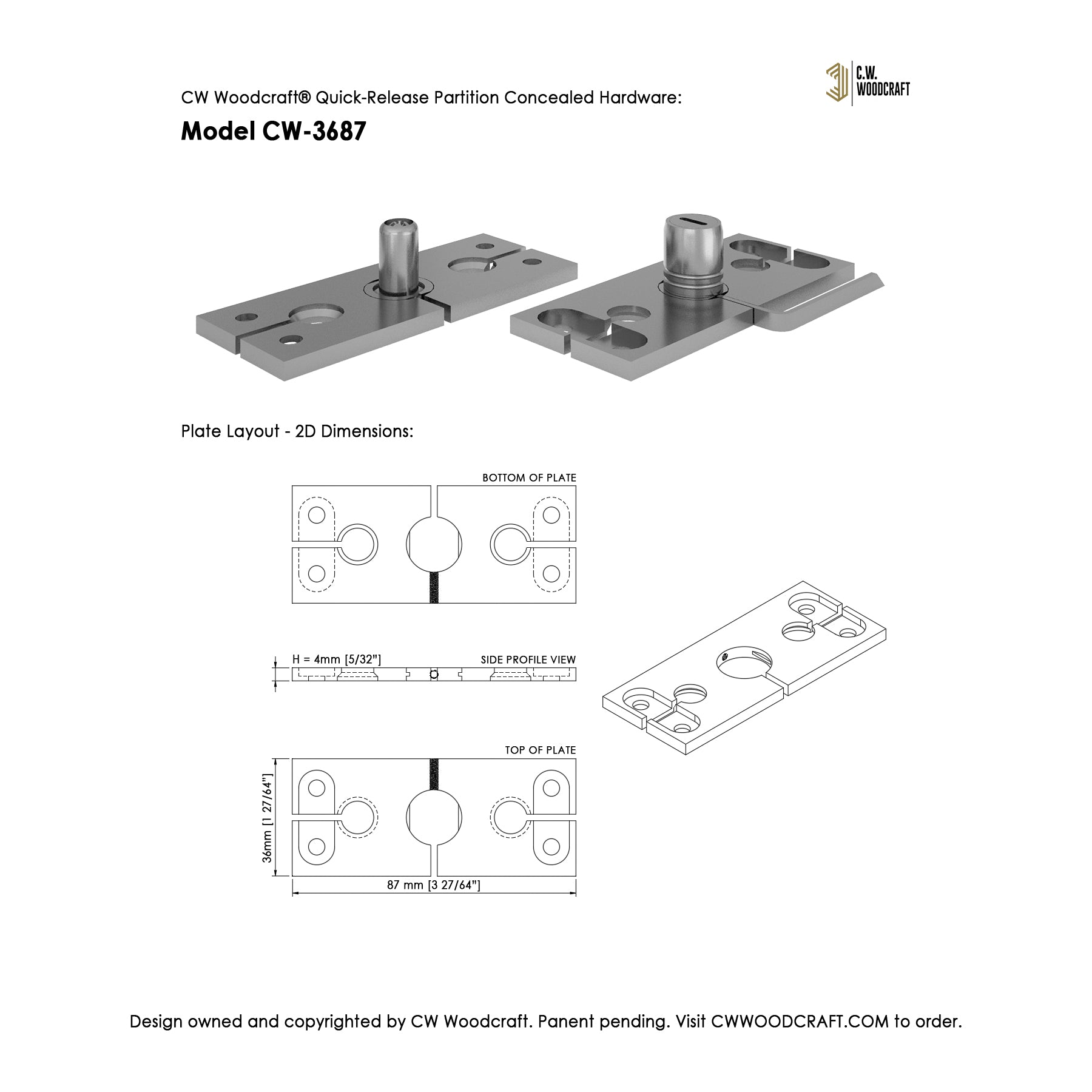 CW Woodcraft Quick-Release Partition Concealed Hardware