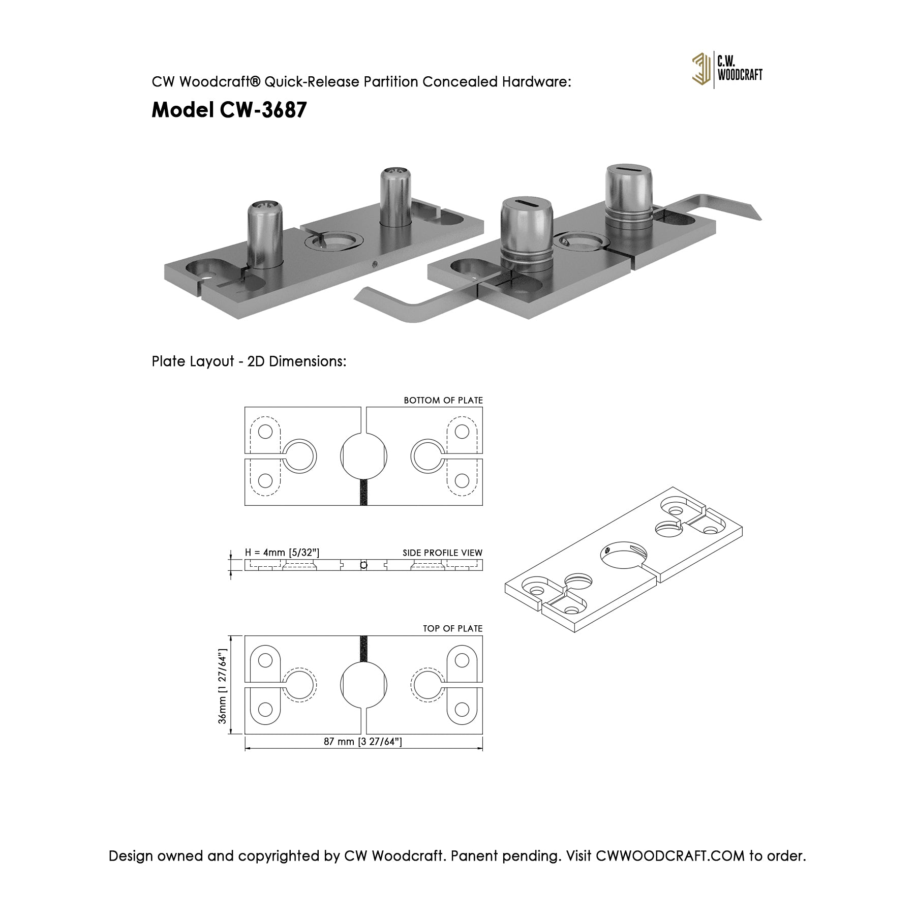 CW Woodcraft Quick-Release Partition Concealed Hardware