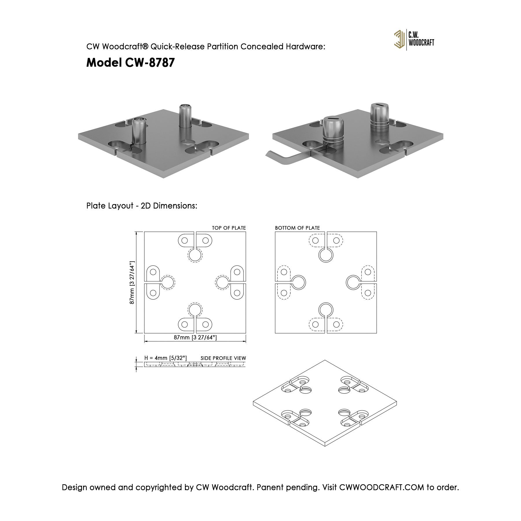 CW Woodcraft Quick-Release Partition Concealed Hardware