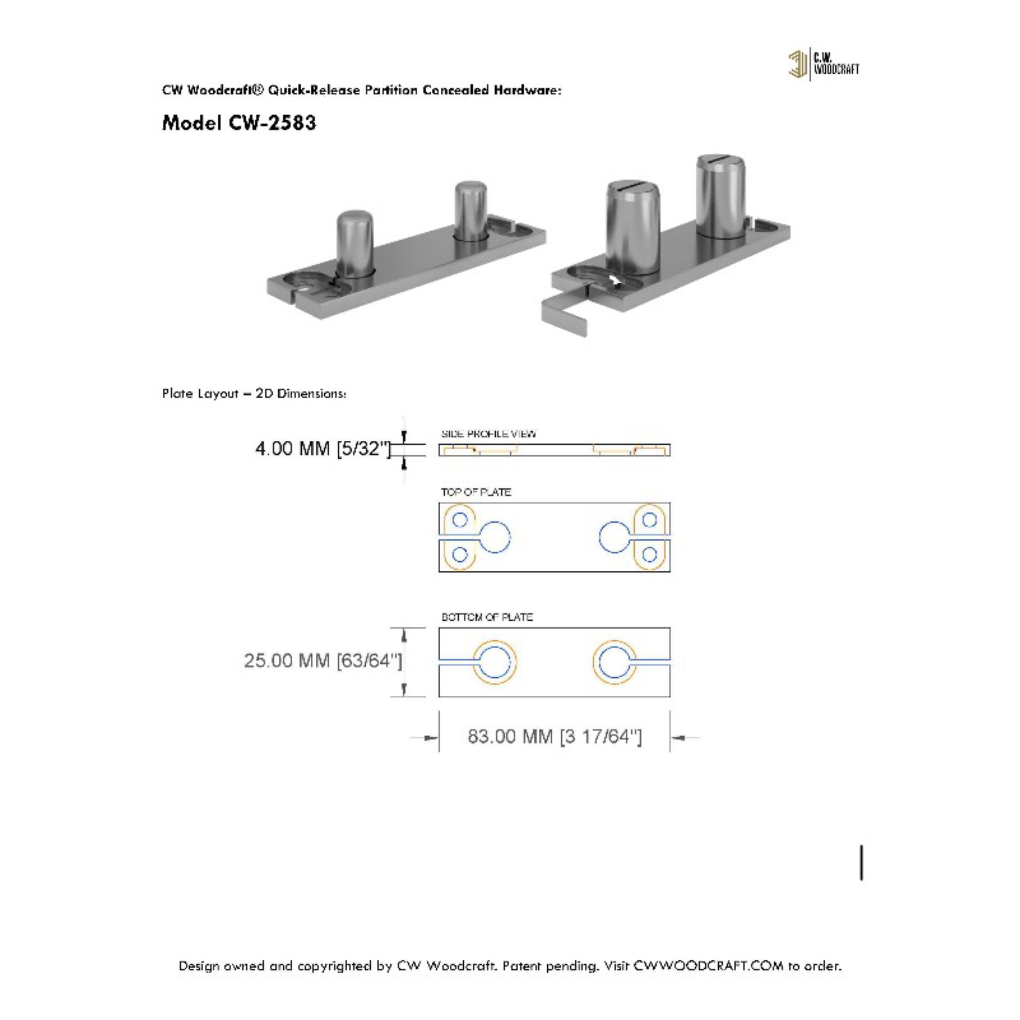 CW Woodcraft Quick-Release Partition Concealed Hardware