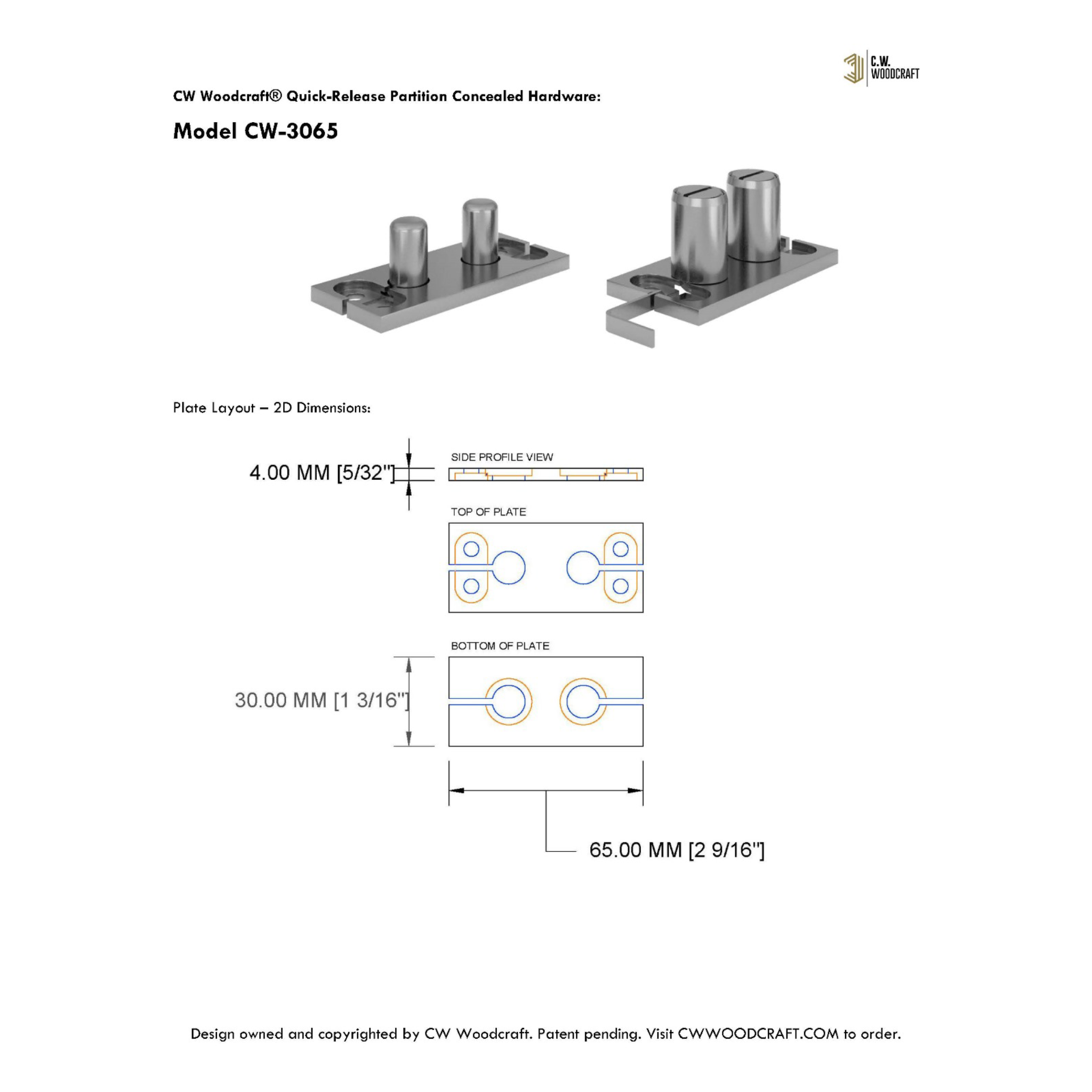 CW Woodcraft Quick-Release Partition Concealed Hardware