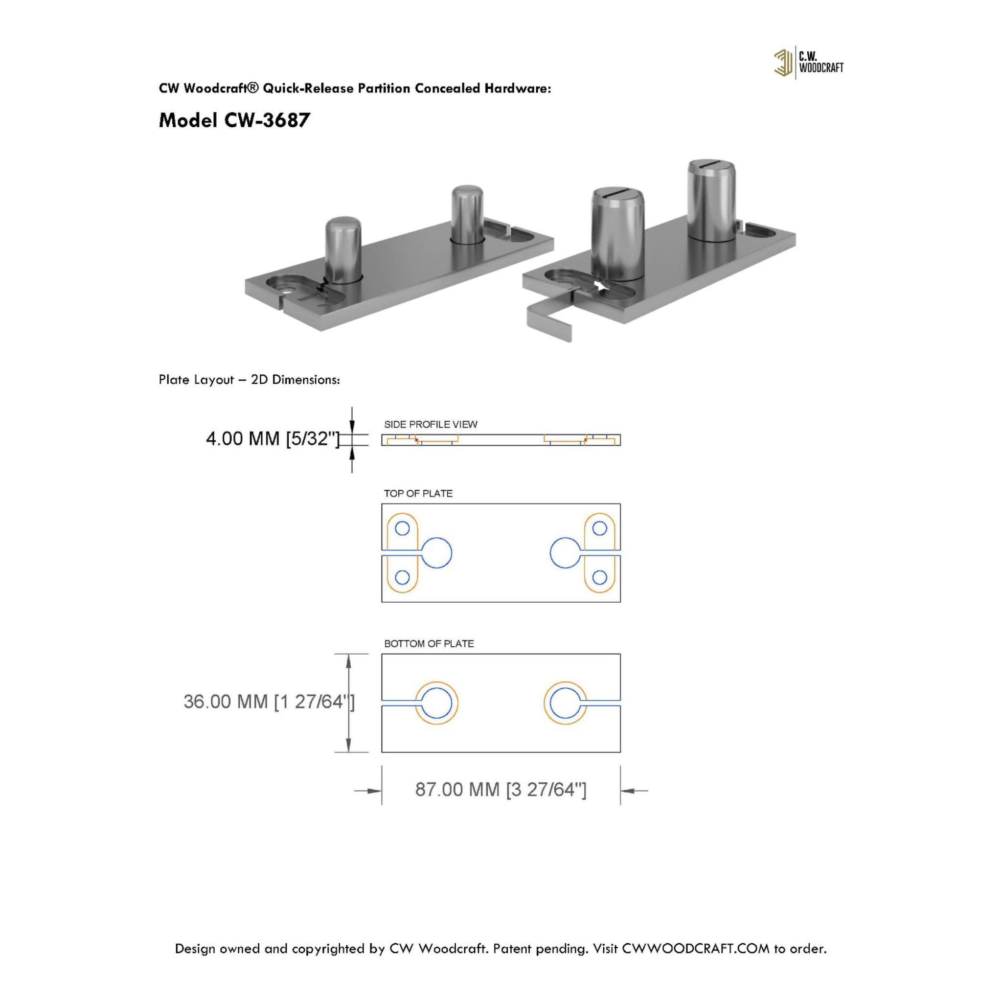 CW Woodcraft Quick-Release Partition Concealed Hardware