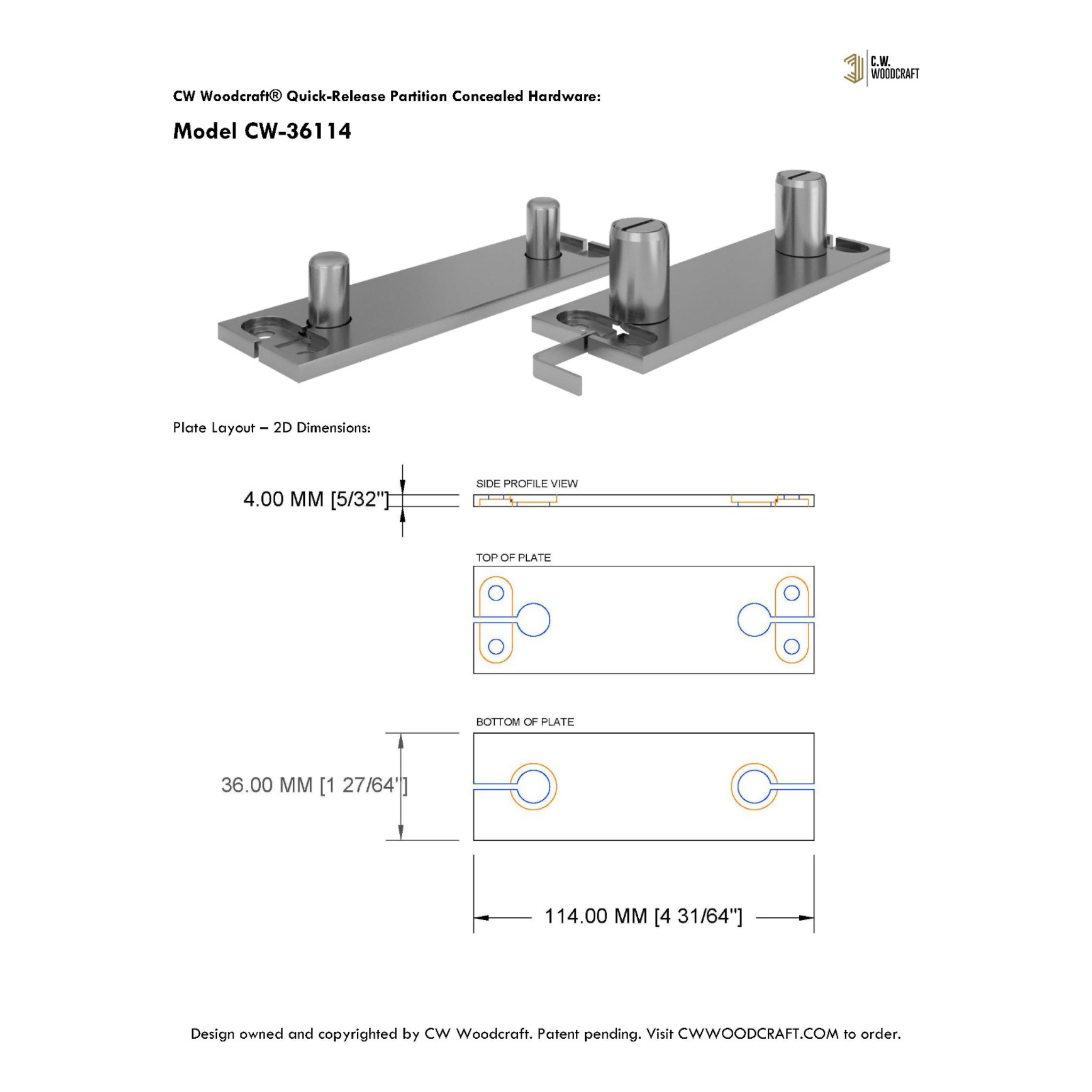 CW Woodcraft Quick-Release Partition Concealed Hardware