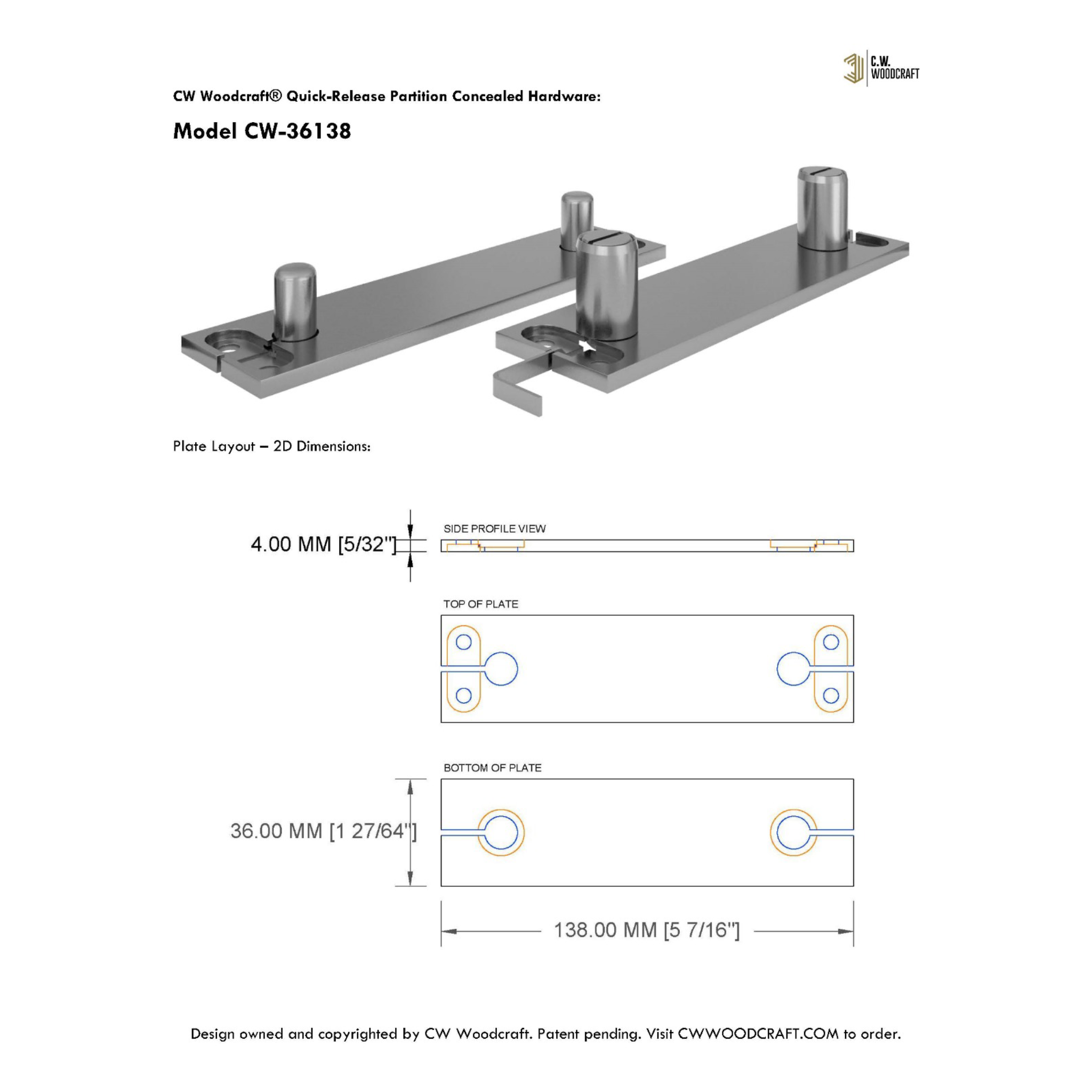 CW Woodcraft Quick-Release Partition Concealed Hardware