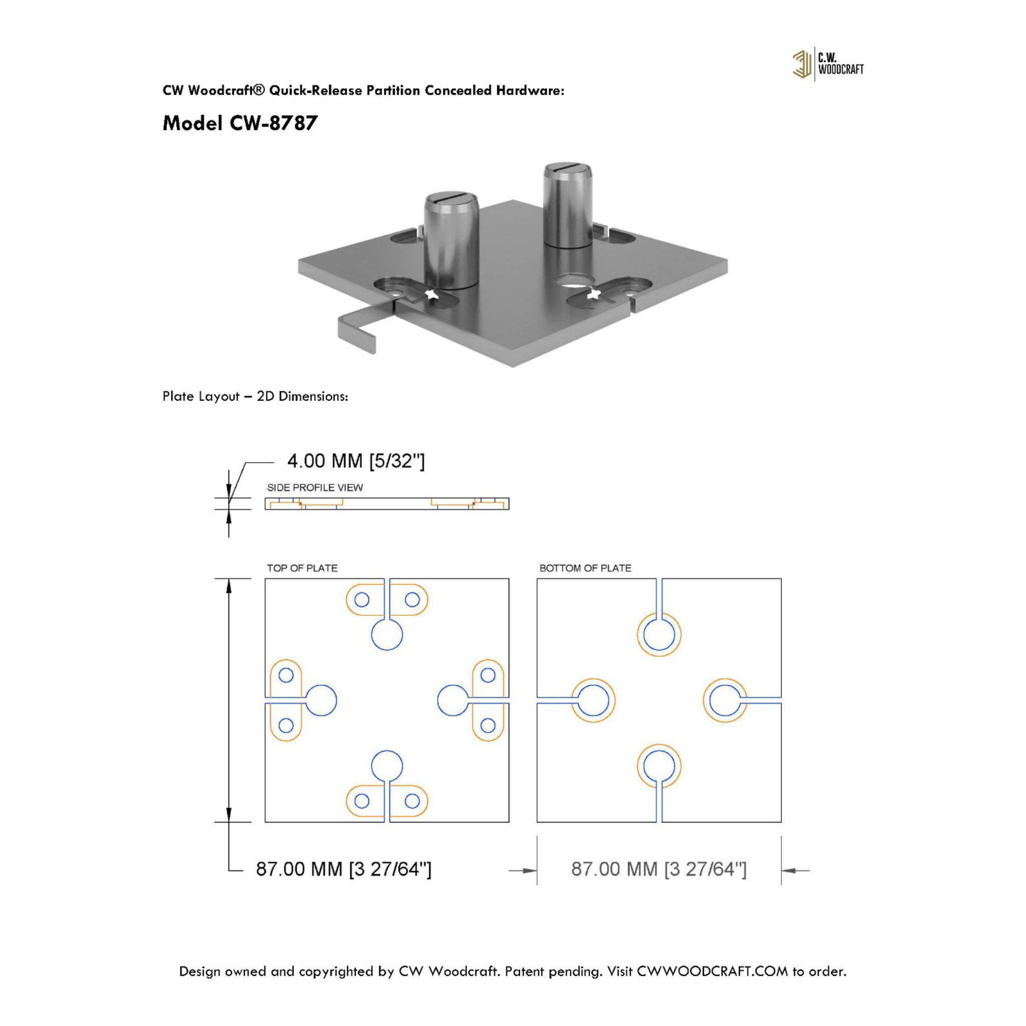 CW Woodcraft Quick-Release Partition Concealed Hardware