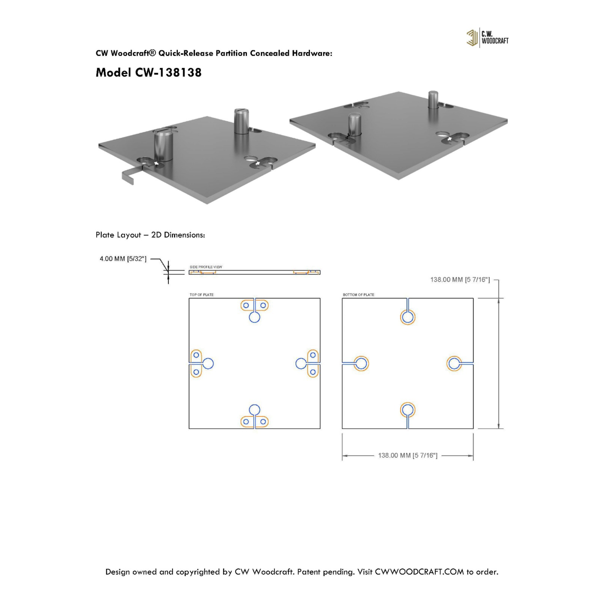 CW Woodcraft Quick-Release Partition Concealed Hardware