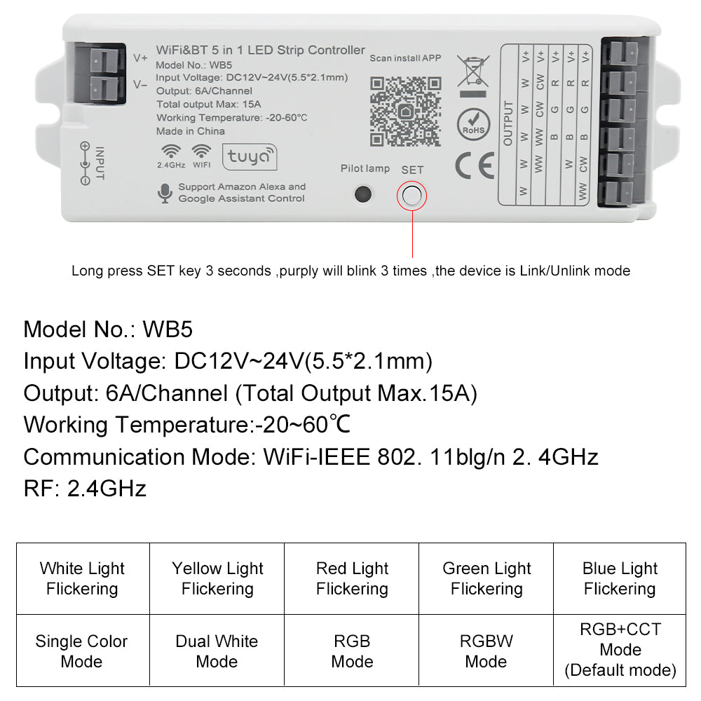 WiFi & Bluetooth 5-in-1 LED Controller | Color Temperature Control - CW ...