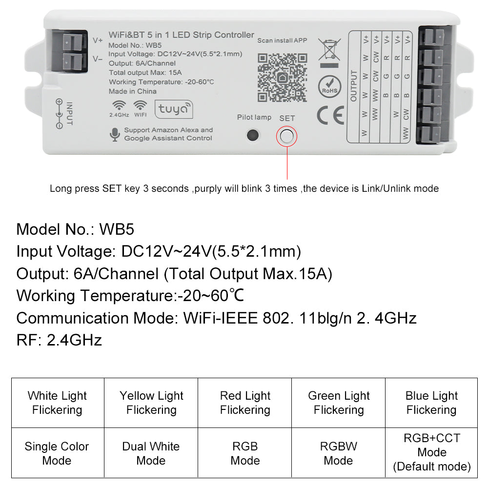 WiFi & Bluetooth 5-in-1 LED Controller | Color Temperature Control